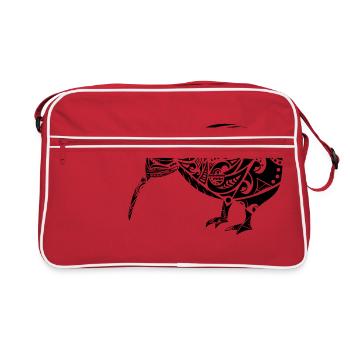 Maori Kiwi Vogel Schwarz - Geschenkidee - Retro Tasche - Rot/Weiß - Vorne