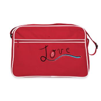 Love *Handdrawn* blue turqouise handwriting - Retro Tasche - Rot/Weiß - Vorne