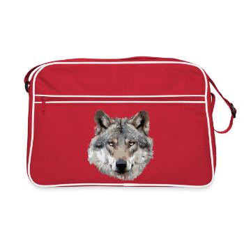Wolf (grau) - Retro Tasche - Rot/Weiß - Vorne