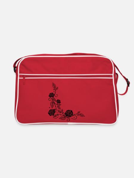 Roses with filigree ornament and leaves, in love - Retro Bag - red/white - Front