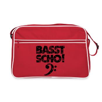 BASST SCHO! Bass Bassschlüssel Bassisten Spruch - Retro Tasche - Rot/Weiß - Vorne