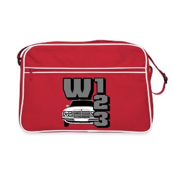 MB w123 , Youngtimer , Oldtimer , Kult Car (25) - Retro Tasche - Rot/Weiß - Vorne