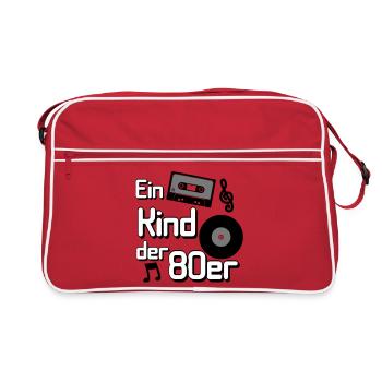 80er Party Retro Fun Shirt , Ein Kind der 80er(25) - Retro Tasche - Rot/Weiß - Vorne