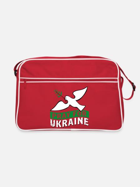Pray for Ukraine mit Taube | Vectorgraphic - Retro Tasche - Rot/Weiß - Vorne