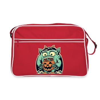 Créature monstrueuse et citrouille effrayante - Sac Retro - rouge/blanc - Devant