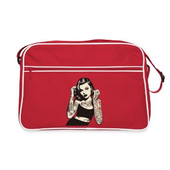 Bold Inked Woman Portrait Design - Retro Bag - red/white - Front