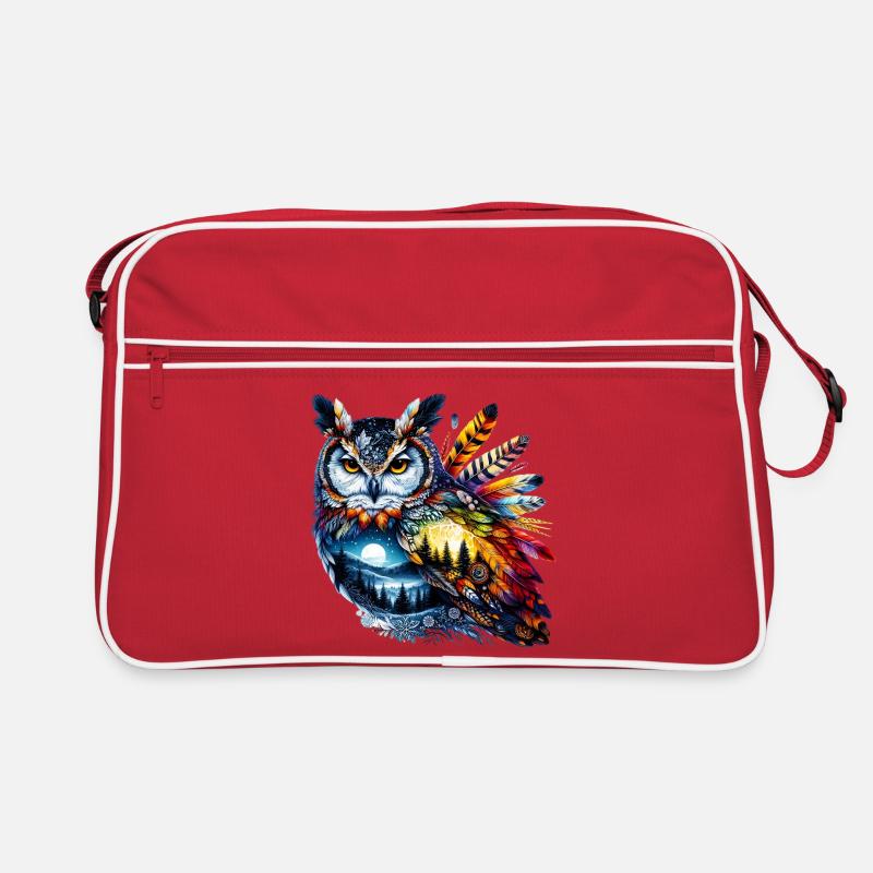 Eule - Retro Tasche - Rot/Weiß