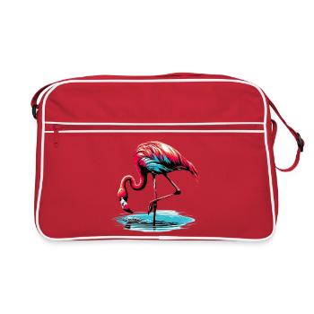 Rosa Flamingo - Retro Tasche - Rot/Weiß - Vorne