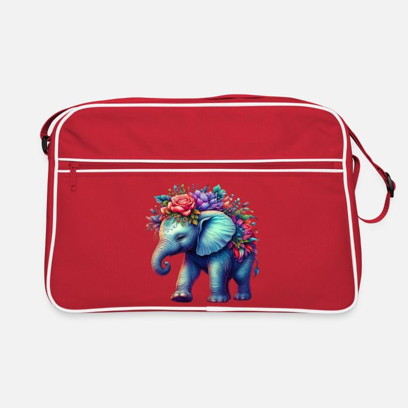 Elefant mit Blumen Retro Tasche