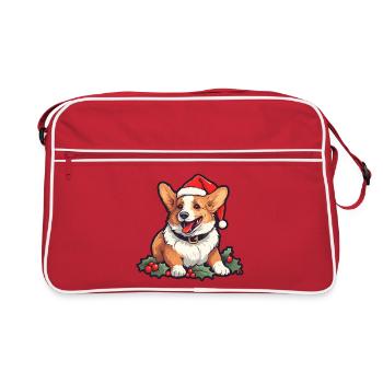 Christmas Happy Corgi in Nikolausmütze mit Stechpalme - Retro Tasche - Rot/Weiß - Vorne
