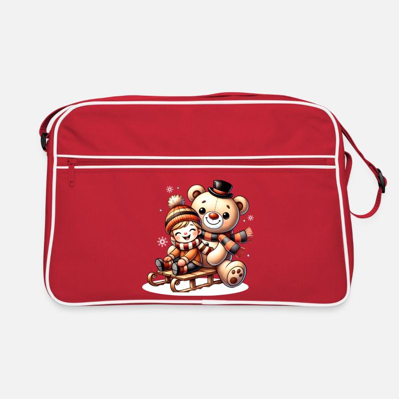 Schlittenfahrt mit Teddy – pure Winterfreude Retro Tasche