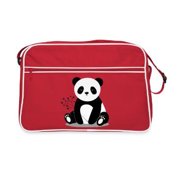 Ours panda tenant une branche tendre avec des baies - Sac Retro - rouge/blanc - Devant