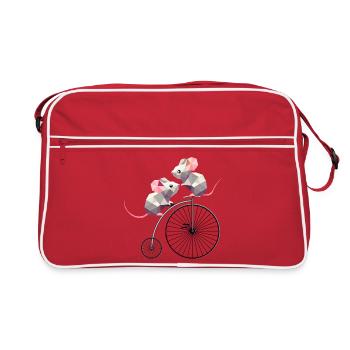 cute polygon mice on a nostalgic penny farthing - Retro Bag - red/white - Front