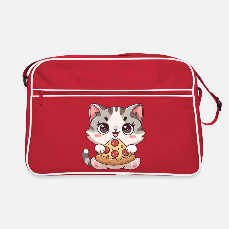 Chat mignon mangeant une pizza Sac Retro