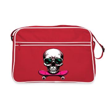 Crânes Skateboard / Crâne de skateur - Sac Retro - rouge/blanc - Devant