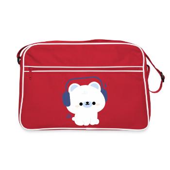 Ours Kawaii avec écouteurs - Sac Retro - rouge/blanc - Devant