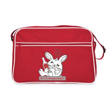Lustiger Hasenschädel mit Flasche und Reeperbahn - Retro Tasche - Rot/Weiß - Vorne