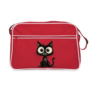 Drôle de chat noir avec de grands yeux – splash - Sac Retro - rouge/blanc - Devant