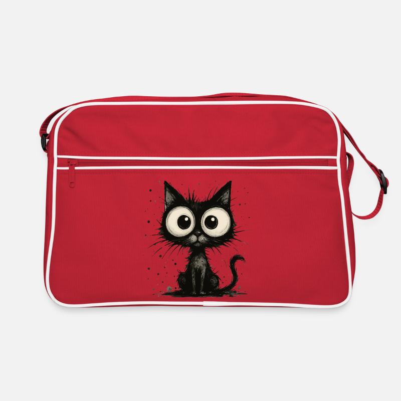 Lustige schwarze Katze mit großen Augen – splash - Retro Tasche - Rot/Weiß