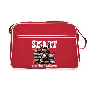 Gelehrter Esel und Stapel Bücher - Retro Tasche - Rot/Weiß - Vorne