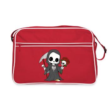 Grim Reaper with Roses and Skulls - Retro Bag - red/white - Front