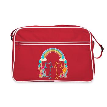 Regenbogen Retro Katzen Kinder - Retro Tasche - Rot/Weiß - Vorne