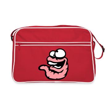 Worm Laughing Crazy Squinting Silly Stupid - Retro Bag - red/white - Front