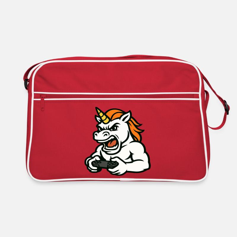 Raging Unicorn Gamer Maskottchen mit Controller Retro Tasche