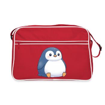 Cute chubby cartoon penguin sitting chubby - Retro Bag - red/white - Front