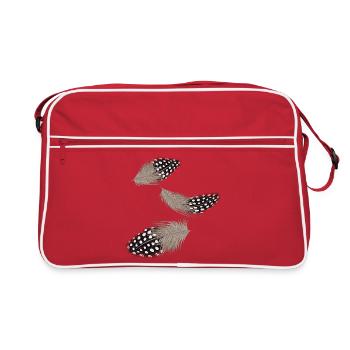 Three Flying Guinea Fowl Feathers Illustration - Retro Bag - red/white - Front