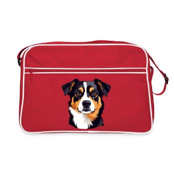 Hunde Porträt Farbkontrast Hundekopf Hundemotiv - Retro Tasche - Rot/Weiß - Vorne