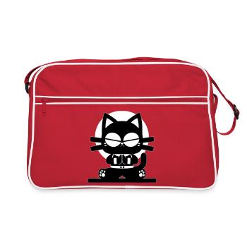 Zen Katze Meditation Minimal Design - Retro Tasche - Rot/Weiß - Vorne