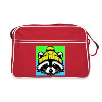 Raccoon with a wool cap - Retro Bag - red/white - Front