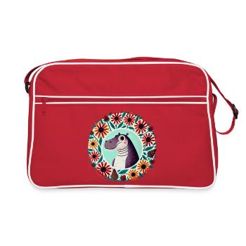 Dino in Floral Circle - Retro Bag - red/white - Front