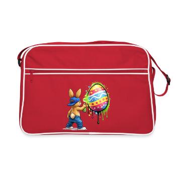 Graffiti Hase mit Osterei - Retro Tasche - Rot/Weiß - Vorne