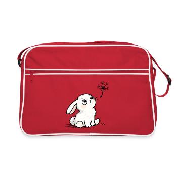 Lapin blanc regard rêveur et pissenlit - Sac Retro - rouge/blanc - Devant