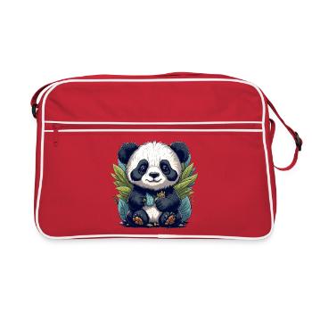 Le panda dans la forêt de feuilles - Sac Retro - rouge/blanc - Devant