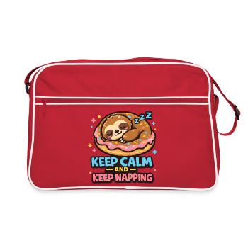 Donut Sleeping Sloth Illustration - Retro Bag - red/white - Front