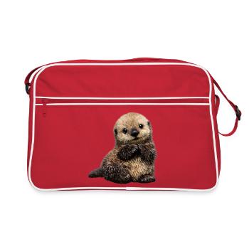 Otter cuddly toy on playful pattern - Retro Bag - red/white - Front