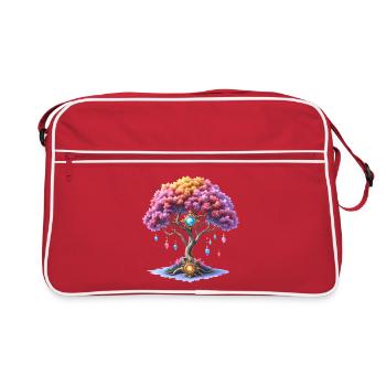 Tree of Gems and Colorful Flowers - Retro Bag - red/white - Front