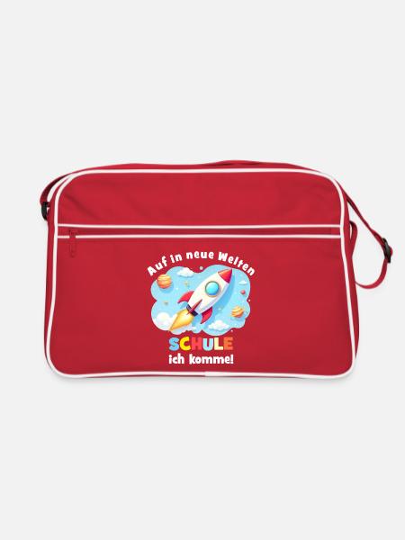 Rakete ins neue Schuljahr - Retro Tasche - Rot/Weiß - Vorne
