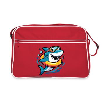 Fröhlicher Taucherhai mit Schwimmring - Retro Tasche - Rot/Weiß - Vorne