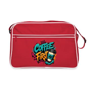 Coffee First Graffiti-Tee - Retro Tasche - Rot/Weiß - Vorne