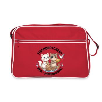 Katzen Fischbrötchen Möwenmagnet - Retro Tasche - Rot/Weiß - Vorne