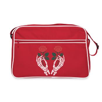 Pink Skeleton Roses - Retro Bag - red/white - Front