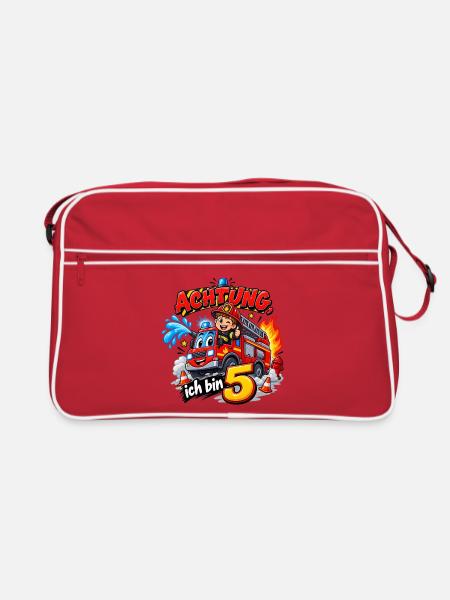 5. Geburtstag Feuerwehr - Retro Tasche - Rot/Weiß