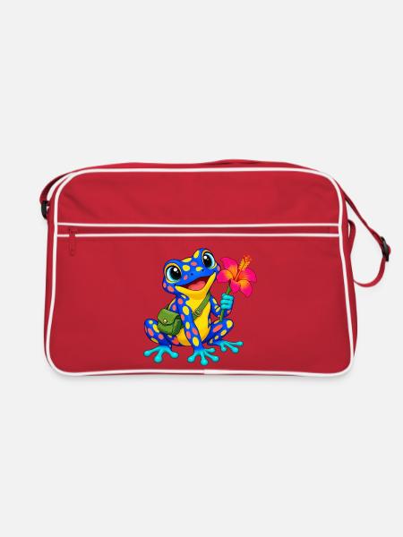 Bunter Frosch Hibiskus - Retro Tasche - Rot/Weiß