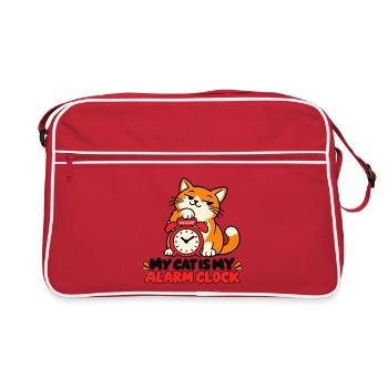 Meine Katze ist mein Wecker-lustiger Katzenliebhaber - Retro Tasche - Rot/Weiß - Vorne