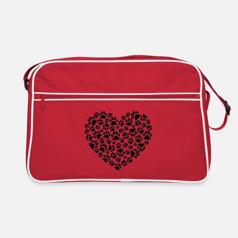 Pfoten-Herz - Retro Tasche - Rot/Weiß