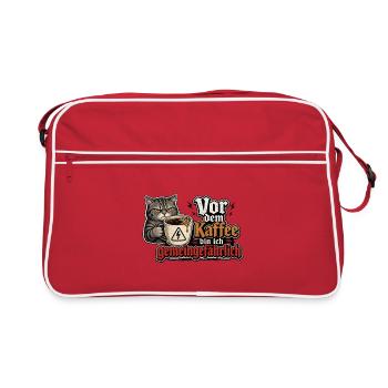 Kaffee-Katze: Vor dem Kaffee Gemeingefährlich - Retro Tasche - Rot/Weiß - Vorne